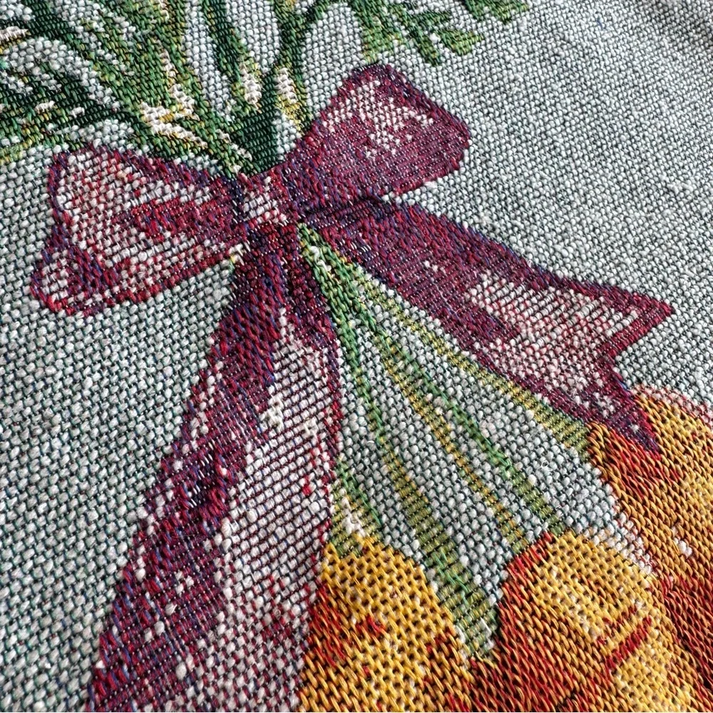 Vintage Table Runner Embroidered Tapestry Style With Carrots Bundle And Bow